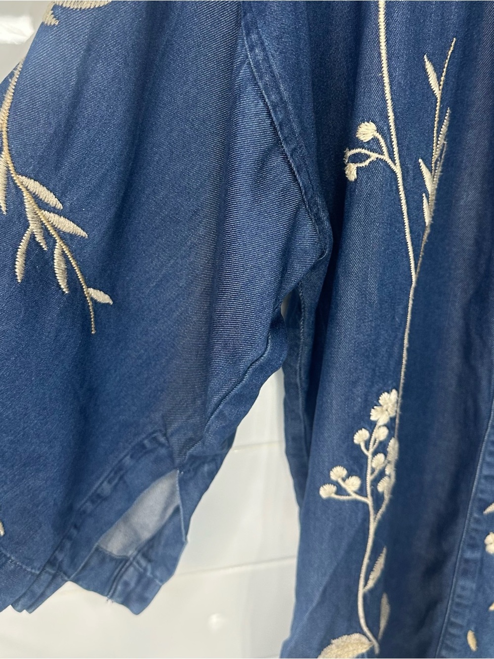 Johnny Was Workshop Embroidered Navy Blue Jean Kimono Crane - Picture 5 of 10